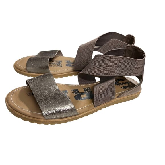 Sorel Ella III Sandal With Elastic Ankle Strap & Metallic Detail  Size 6  Taupe/ - Picture 3 of 8